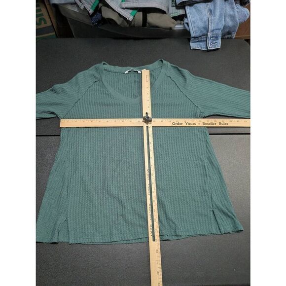Calvin Klein Jeans Green Thermal Pullover Top Long Sleeve V Neck Women's Small - Picture 7 of 7